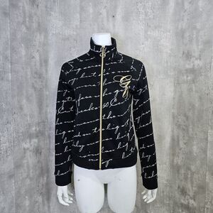 Y2K G-Unit Size L Black Track Jacket Spellout Allover Pattern‎ Streetwear Hiphop